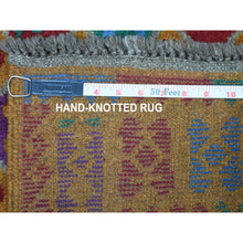 Load image into Gallery viewer, 3&#39;5&quot;x4&#39;7&quot; Orange Elephant Feet Design Colorful Afghan Baluch Hand Knotted Pure Wool Oriental Rug FWR319632