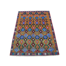Load image into Gallery viewer, 3&#39;5&quot;x4&#39;5&quot; Brown Tribal Design Colorful Afghan Baluch Hand Knotted Pure Wool Oriental Rug FWR319644