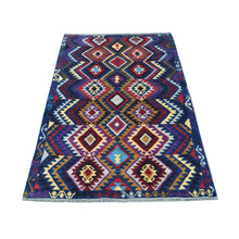 Load image into Gallery viewer, 3&#39;8&quot;x5&#39;7&quot; Blue Tribal Design Colorful Afghan Baluch Hand Knotted Pure Wool Oriental Rug FWR319656