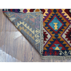 3'8"x5'7" Blue Tribal Design Colorful Afghan Baluch Hand Knotted Pure Wool Oriental Rug FWR319656