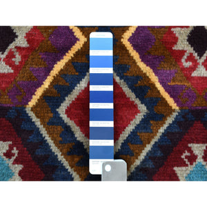 3'8"x5'7" Blue Tribal Design Colorful Afghan Baluch Hand Knotted Pure Wool Oriental Rug FWR319656
