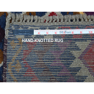 3'8"x5'7" Blue Tribal Design Colorful Afghan Baluch Hand Knotted Pure Wool Oriental Rug FWR319656