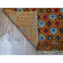 Load image into Gallery viewer, 3&#39;5&quot;x4&#39;10&quot; Orange Tribal Design Colorful Afghan Baluch Hand Knotted Pure Wool Oriental Rug FWR319674
