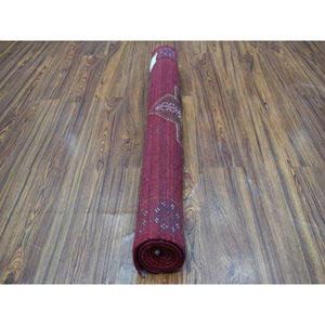 3'7"x4'10" Red Colorful Afghan Baluch Tribal Design Hand Knotted Pure Wool Oriental Rug FWR319710