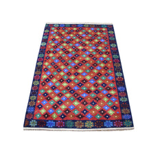 Load image into Gallery viewer, 3&#39;3&quot;x4&#39;9&quot; Red All Over Design Colorful Afghan Baluch Hand Knotted Pure Wool Oriental Rug FWR319734