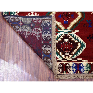 3'3"x4'9" Red Colorful Afghan Baluch Geometric Design Hand Knotted Pure Wool Oriental Rug FWR319740