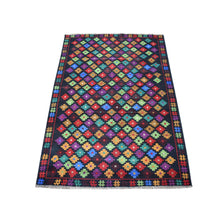 Load image into Gallery viewer, 3&#39;5&quot;x5&#39; Colorful Afghan Baluch All Over Design Hand Knotted Pure Wool Oriental Rug FWR319746
