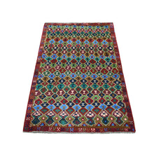 Load image into Gallery viewer, 3&#39;3&quot;x5&#39; Red Colorful Afghan Baluch All Over Design Hand Knotted Pure Wool Oriental Rug FWR319752