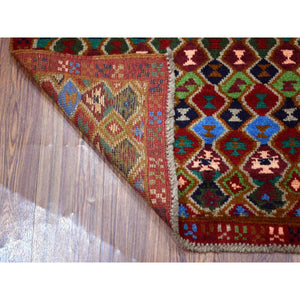 3'3"x5' Red Colorful Afghan Baluch All Over Design Hand Knotted Pure Wool Oriental Rug FWR319752