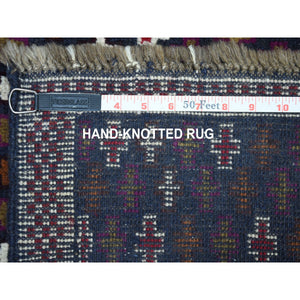 3'4"x4'6" Blue All Over Design Colorful Afghan Baluch Pure Wool Hand Knotted Rug FWR319800