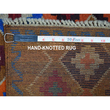 Load image into Gallery viewer, 3&#39;5&quot;x4&#39;10&quot; Brown Geometric Design Colorful Afghan Baluch Pure Wool Hand Knotted Oriental Rug FWR319806