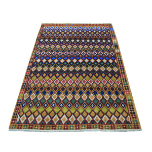 4'3"x6'1" Brown Tribal Design Colorful Afghan Baluch Hand Knotted Pure Wool Oriental Rug FWR319812