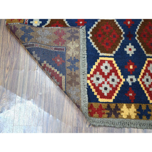 3'8"x5'9" Blue Colorful Afghan Baluch Tribal Deisgn Pure Wool Hand Knotted Oriental Rug FWR319836