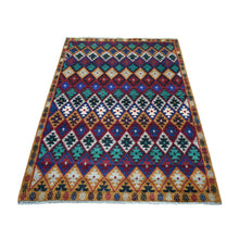 Load image into Gallery viewer, 4&#39;1&quot;x5&#39;9&quot; Brown Tribal Design Colorful Afghan Baluch Hand Knotted Pure Wool Oriental Rug FWR319842