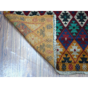 4'1"x5'9" Brown Tribal Design Colorful Afghan Baluch Hand Knotted Pure Wool Oriental Rug FWR319842