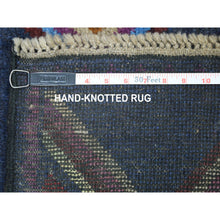 Load image into Gallery viewer, 4&#39;2&quot;x5&#39;7&quot; Blue Colorful Afghan Baluch Geometric Design Hand Knotted Pure Wool Oriental Rug FWR319854