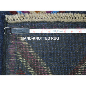 4'2"x5'7" Blue Colorful Afghan Baluch Geometric Design Hand Knotted Pure Wool Oriental Rug FWR319854