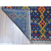 Load image into Gallery viewer, 4&#39;1&quot;x5&#39;8&quot; Blue Colorful Afghan Baluch Geometric Design Hand Knotted Pure Wool Oriental Rug FWR319896
