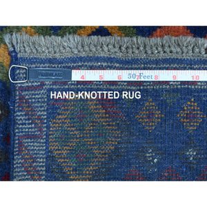 4'1"x5'8" Blue Colorful Afghan Baluch Geometric Design Hand Knotted Pure Wool Oriental Rug FWR319896