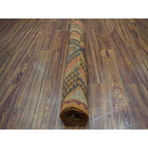 3'9"x6'3" Orange Colorful Afghan Baluch Geometric Design Hand Knotted Pure Wool Oriental Rug FWR319908
