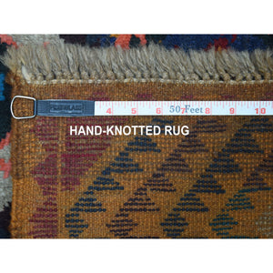 3'9"x6'3" Orange Colorful Afghan Baluch Geometric Design Hand Knotted Pure Wool Oriental Rug FWR319908