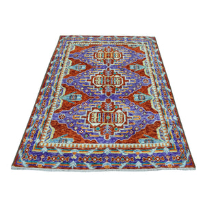 4'10"x6'6" Red Colorful Afghan Baluch Hand Knotted Tribal Design Pure Wool Oriental Rug FWR320004