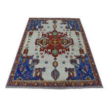 Load image into Gallery viewer, 5&#39;x6&#39;7&quot; Ivory Tribal Design Colorful Afghan Baluch Hand Knotted Pure Wool Oriental Rug FWR320022