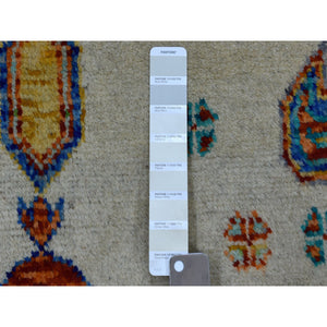 5'x6'7" Ivory Tribal Design Colorful Afghan Baluch Hand Knotted Pure Wool Oriental Rug FWR320022