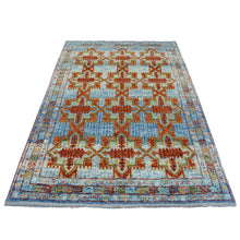 Load image into Gallery viewer, 5&#39;8&quot;x7&#39;9&quot; Orange Colorful Afghan Baluch Hand Knotted Tribal Design Pure Wool Oriental Rug FWR320040