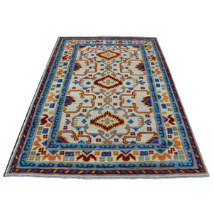 5'8"x7'8" Ivory Colorful Afghan Baluch Hand Knotted Tribal Design Pure Wool Oriental Rug FWR320046