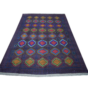 5'10"x7'8" Purple Geometric Design Colorful Afghan Baluch Hand Knotted Pure Wool Oriental Rug FWR320058
