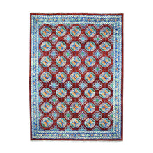 Load image into Gallery viewer, 6&#39;9&quot;x8&#39;7&quot; Red Elephant Feet Design Colorful Afghan Baluch Hand Knotted Pure Wool Oriental Rug FWR320088