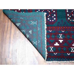 6'6"x9'4" Green Elephant Feet Design Colorful Afghan Baluch Hand Knotted Pure Wool Oriental Rug FWR320124