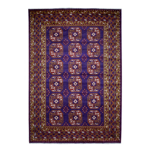 6'8"x9'5" Purple Elephant Feet Design Colorful Afghan Baluch Hand Knotted Pure Wool Oriental Rug FWR320130