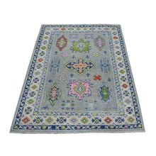 Load image into Gallery viewer, 3&#39;10&quot;x5&#39;5&quot; Colorful Gray Fusion Kazak Pure Wool Geometric Design Hand Knotted Oriental Rug FWR321090