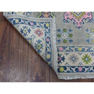 3'10"x5'5" Colorful Gray Fusion Kazak Pure Wool Geometric Design Hand Knotted Oriental Rug FWR321090