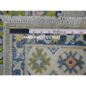 3'10"x5'5" Colorful Gray Fusion Kazak Pure Wool Geometric Design Hand Knotted Oriental Rug FWR321090