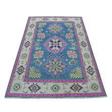 Load image into Gallery viewer, 4&#39;x6&#39;4&quot; Colorful Blue Fusion Kazak Pure Wool Hand Knotted Oriental Rug FWR321102