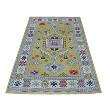 Load image into Gallery viewer, 4&#39;x6&#39;4&quot; Colorful Yellow Fusion Kazak Pure Wool Hand Knotted Oriental Rug FWR321168
