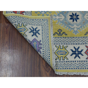 4'x6'4" Colorful Yellow Fusion Kazak Pure Wool Hand Knotted Oriental Rug FWR321168