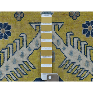 4'x6'4" Colorful Yellow Fusion Kazak Pure Wool Hand Knotted Oriental Rug FWR321168