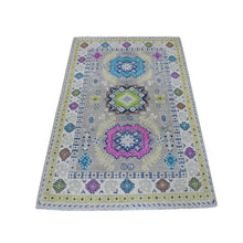 Load image into Gallery viewer, 3&#39;3&quot;x5&#39; Colorful Gray Fusion Kazak Pure Wool Geometric Design Hand Knotted Oriental Rug FWR321228