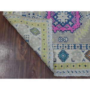 3'3"x5' Colorful Gray Fusion Kazak Pure Wool Geometric Design Hand Knotted Oriental Rug FWR321228