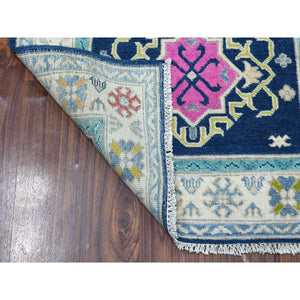 3'1"x5' Colorful Navy Blue Fusion Kazak Pure Wool Hand Knotted Oriental Rug FWR321234