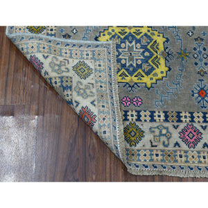 3'3"x5' Colorful Gray Fusion Kazak Pure Wool Geometric Design Hand Knotted Oriental Rug FWR321240