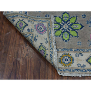 3'5"x4'10" Colorful Gray Fusion Kazak Pure Wool Geometric Design Hand Knotted Oriental Rug FWR322680