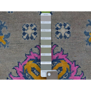 3'5"x4'10" Colorful Gray Fusion Kazak Pure Wool Geometric Design Hand Knotted Oriental Rug FWR322680