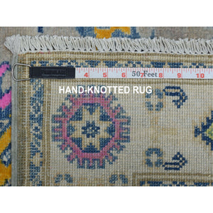 3'5"x4'10" Colorful Gray Fusion Kazak Pure Wool Geometric Design Hand Knotted Oriental Rug FWR322680