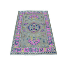 Load image into Gallery viewer, 3&#39;4&quot;x4&#39;10&quot; Colorful Gray Fusion Kazak Pure Wool Geometric Design Hand Knotted Oriental Rug FWR322728