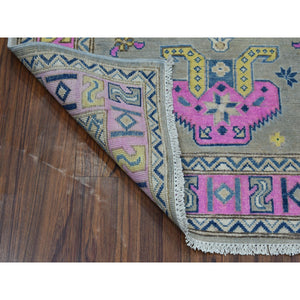 3'4"x4'10" Colorful Gray Fusion Kazak Pure Wool Geometric Design Hand Knotted Oriental Rug FWR322728